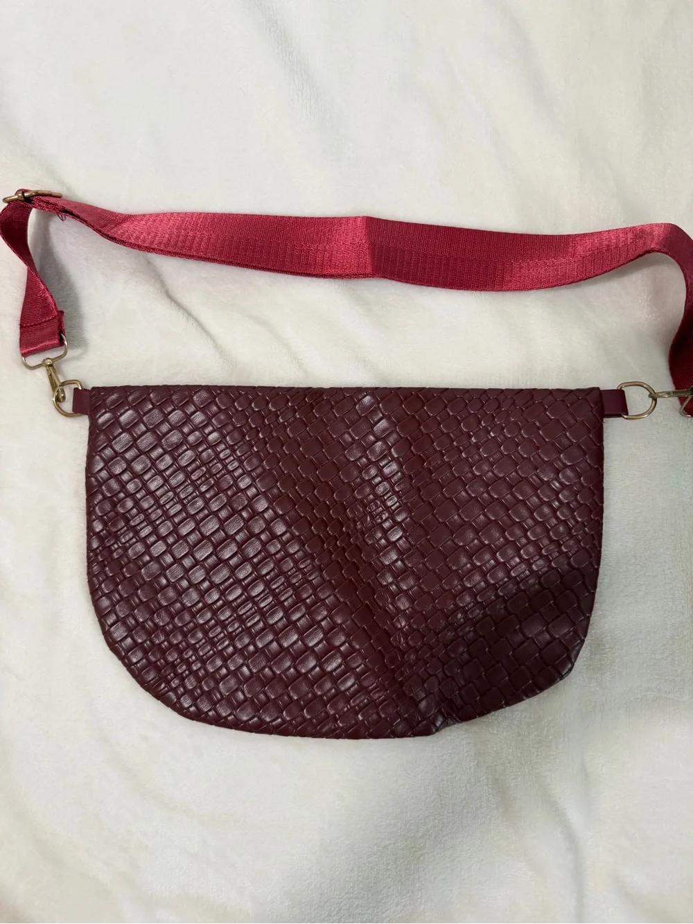 Woven Leather Crossbody Bag in Burgundy